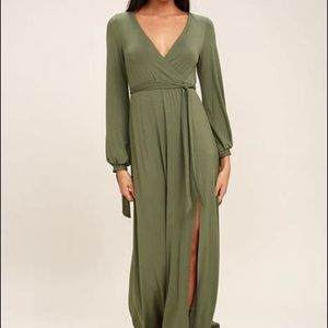 Just the Thing Olive Green Long Sleeve Maxi Dress